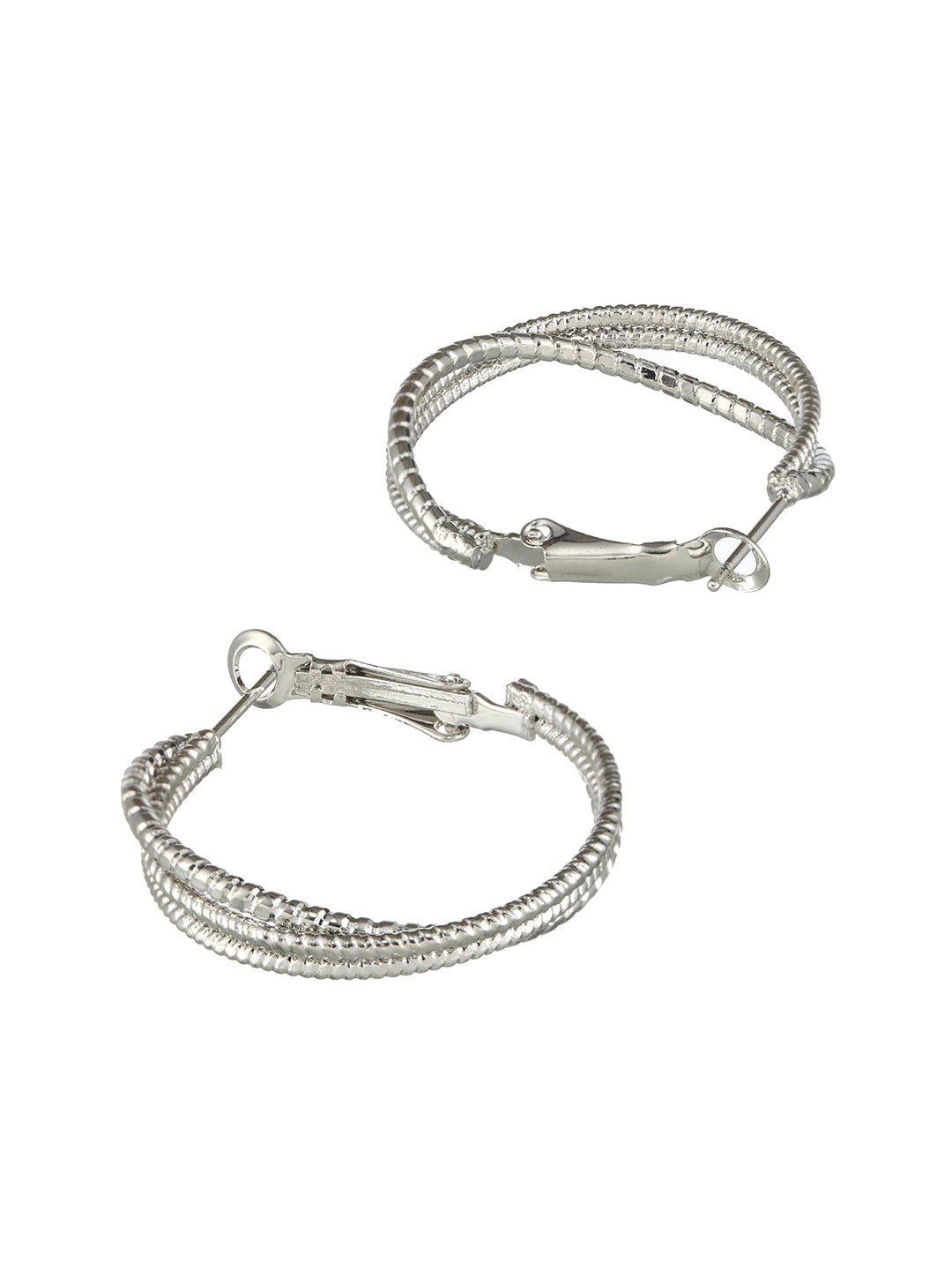 Sliver Plated Textured Circular Hoop Earrings - Jazzandsizzle