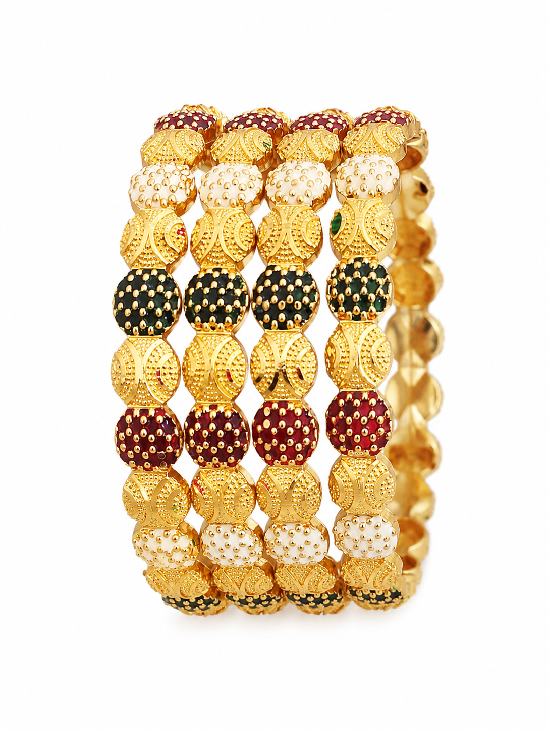 Gold-Plated Multicolor Meenakari Beaded Traditional Stretch Bangles Set for Women