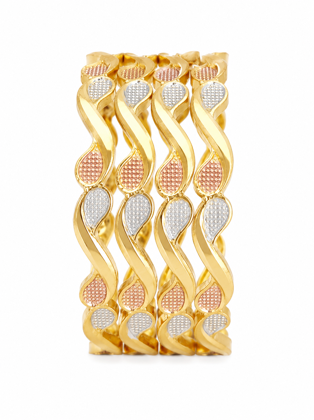 Gold-Plated Dual-Tone Textured Twisted Bangles for Women (Set of 4)