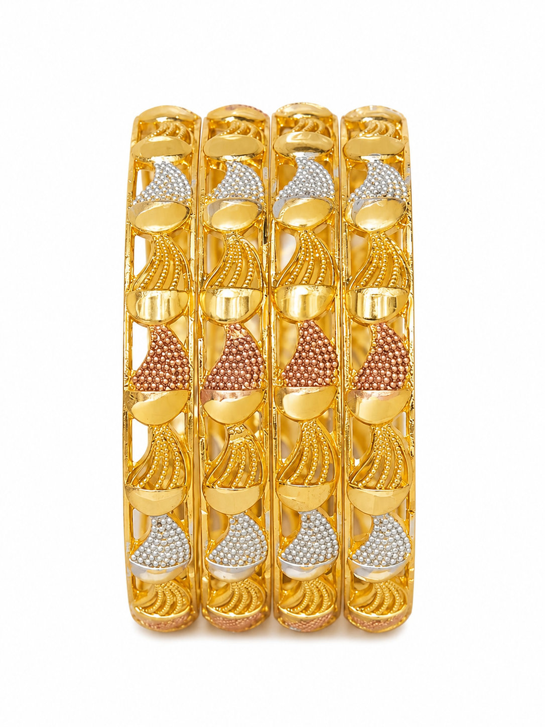 Gold-Plated Dual Tone Designer Bangles for Women | Silver & Rose Gold Textured Leaf Pattern Traditional Bangles Set | Ethnic & Festive Wear