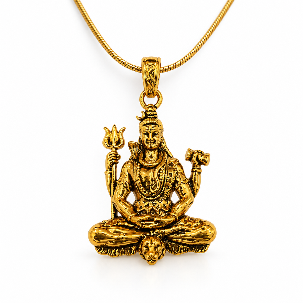 Antique Silver-Plated Lord Shiva Pendant Chain-JS-SNL-023