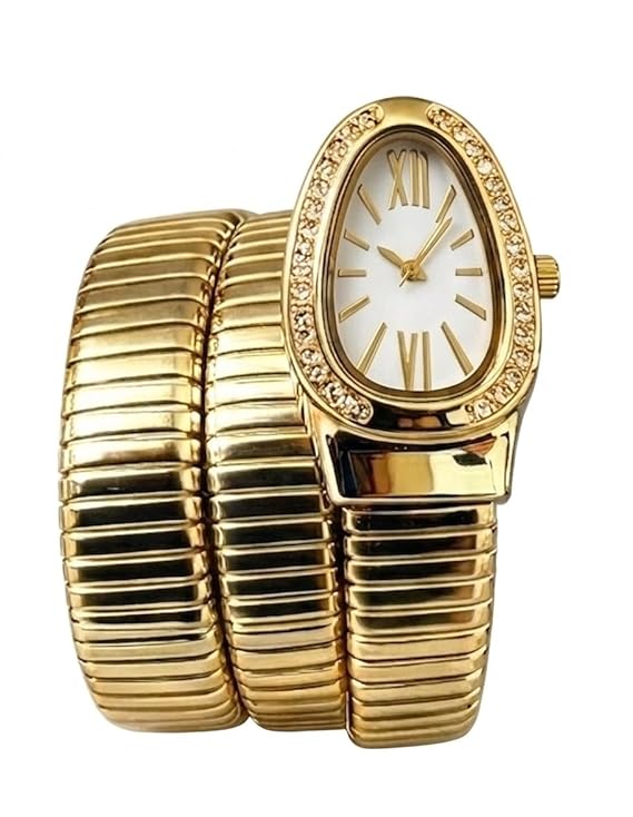 Gold Serpenti Coil Watch Bracelet for Women | Adjustable Wrap Around Bracelet Watch