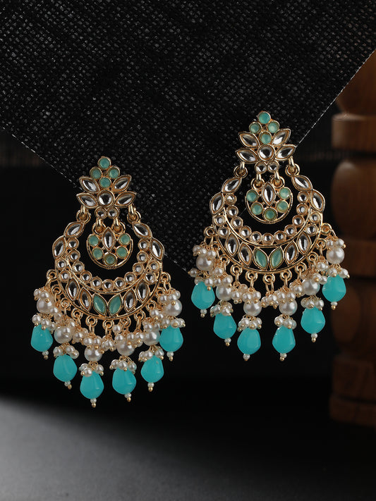 Gold-Plated & Green Kundan Classic Chandbalis Earrings - Jazzandsizzle