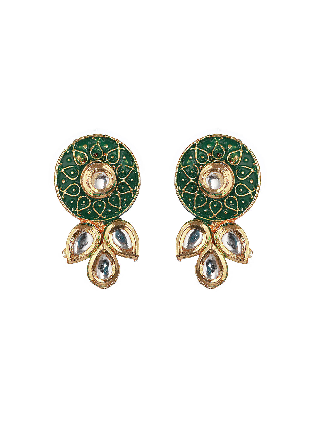 Gold-Plated Kundan-Studded & Beaded Meenakari Necklace & Earrings - Jazzandsizzle