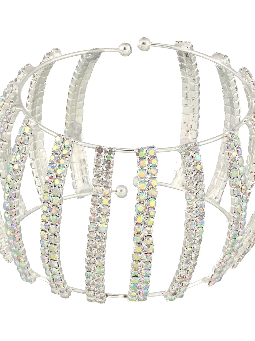 Silver-Plated Crystal-Studded Cuff Bracelet - Jazzandsizzle