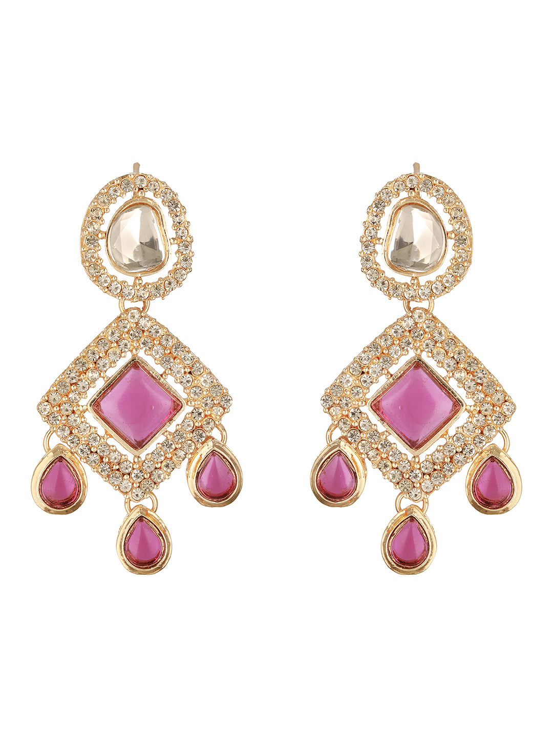 Jazz And Sizzle Gold Plated Pink Kundan Studded & Beaded Jewellery Set with Maangtikka