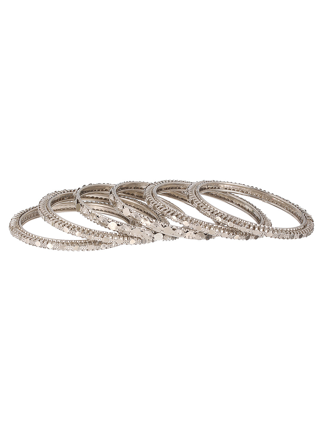 Jazz And Sizzle Set of 6 Oxidised Silver-Plated Textured Bangles Set - Jazzandsizzle