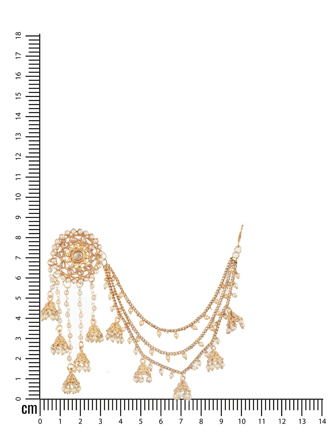 Jazz And Sizzle Gold-Plated Kundan Studded & Beaded Women Classic Jhumka Earrings with Kanchain