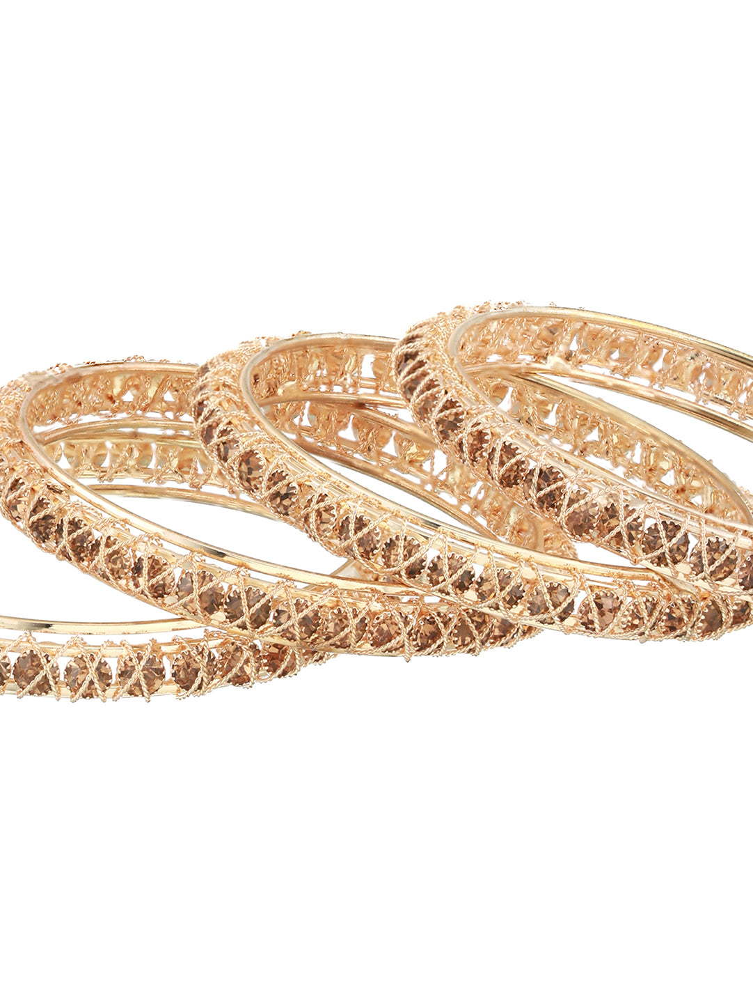 Set Of 4 Gold-Plated Crystal Studded Bangles - Jazzandsizzle