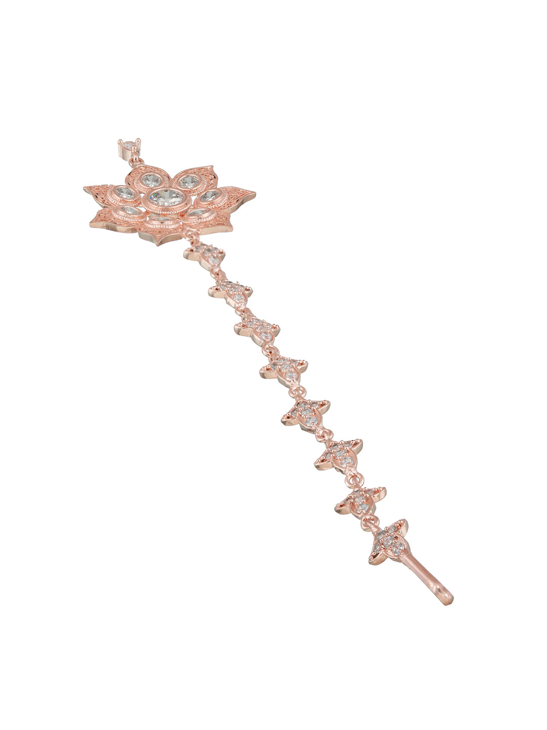 Rose Gold-Plated White AD-Studded Handcrafted Floral Maang Tikka