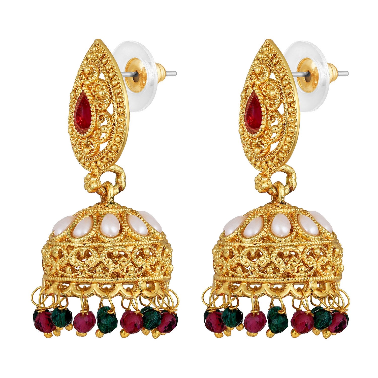 Jazz and Sizzle  Gold Plated Ethnic Earrings with Pearl Beaded & Drops Jhumka Earrings
