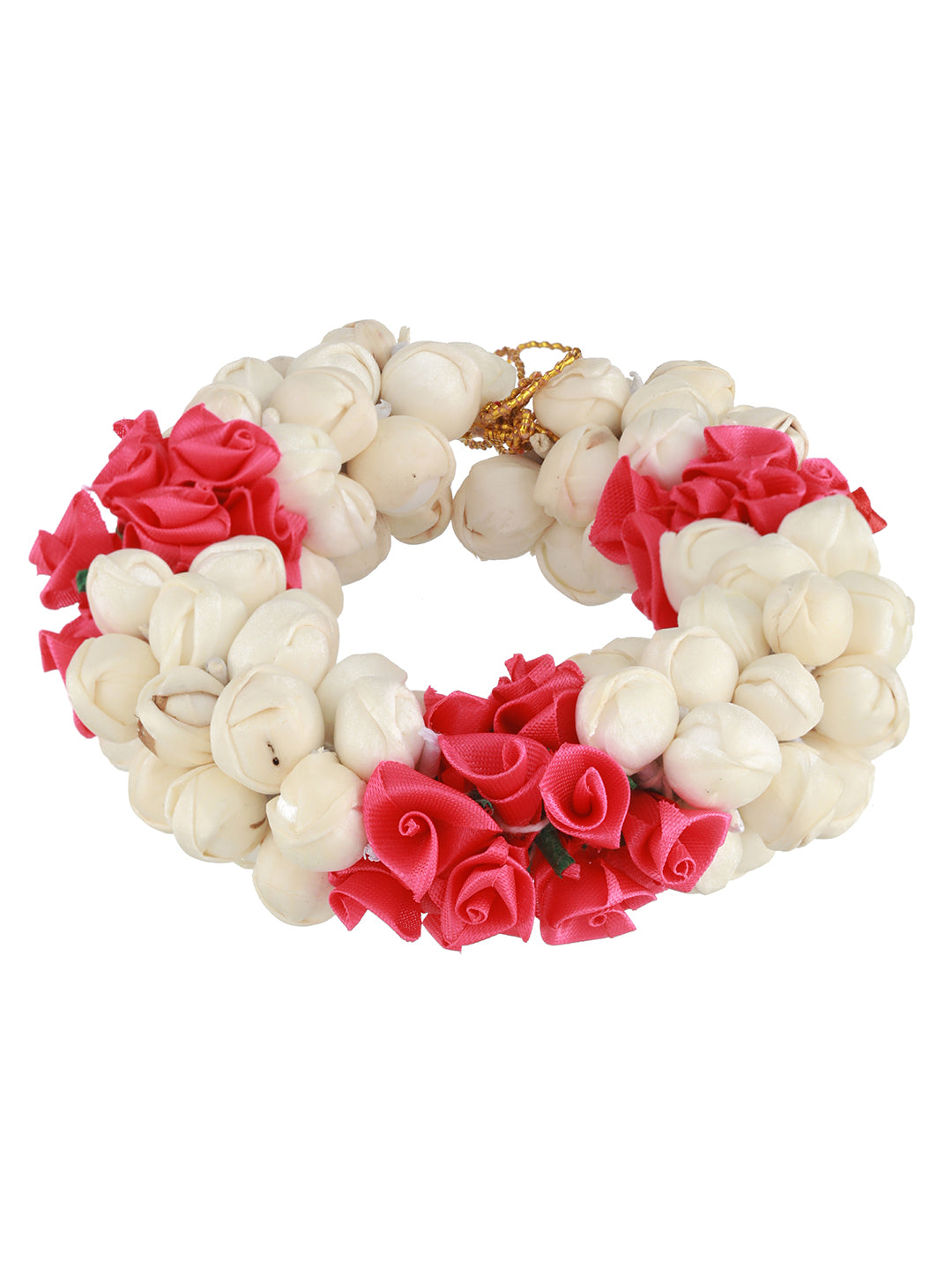 Women Pink Rose & White Mogra Artificial Flower Gajra Floral Hair Bun - Jazzandsizzle