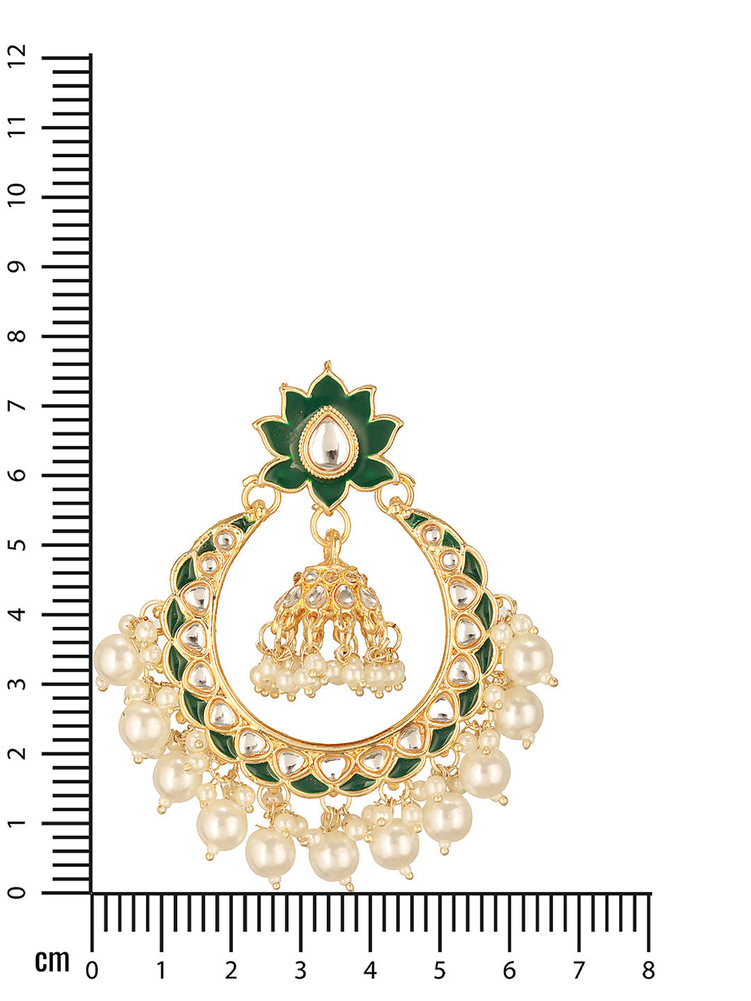 Jazz And Sizzle Green Kundan Studded Pearl Chandbali Earrings