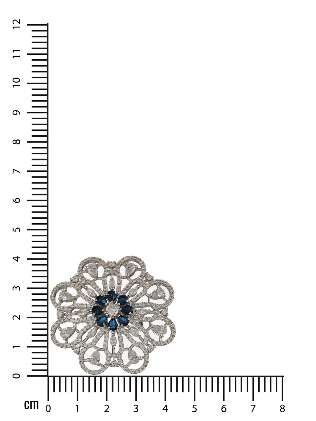 Silver-Plated Blue & White AD Studded Adjustable Cocktail Finger Ring - Jazzandsizzle