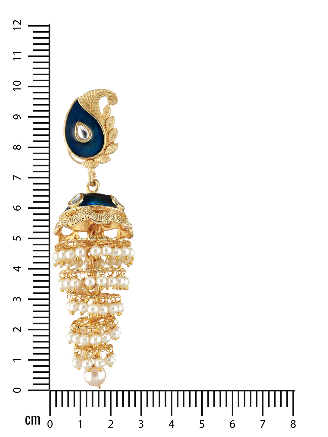 Blue Gold-Plated Kundan-Studded & Meenakari Jhumkas Earrings - Jazzandsizzle