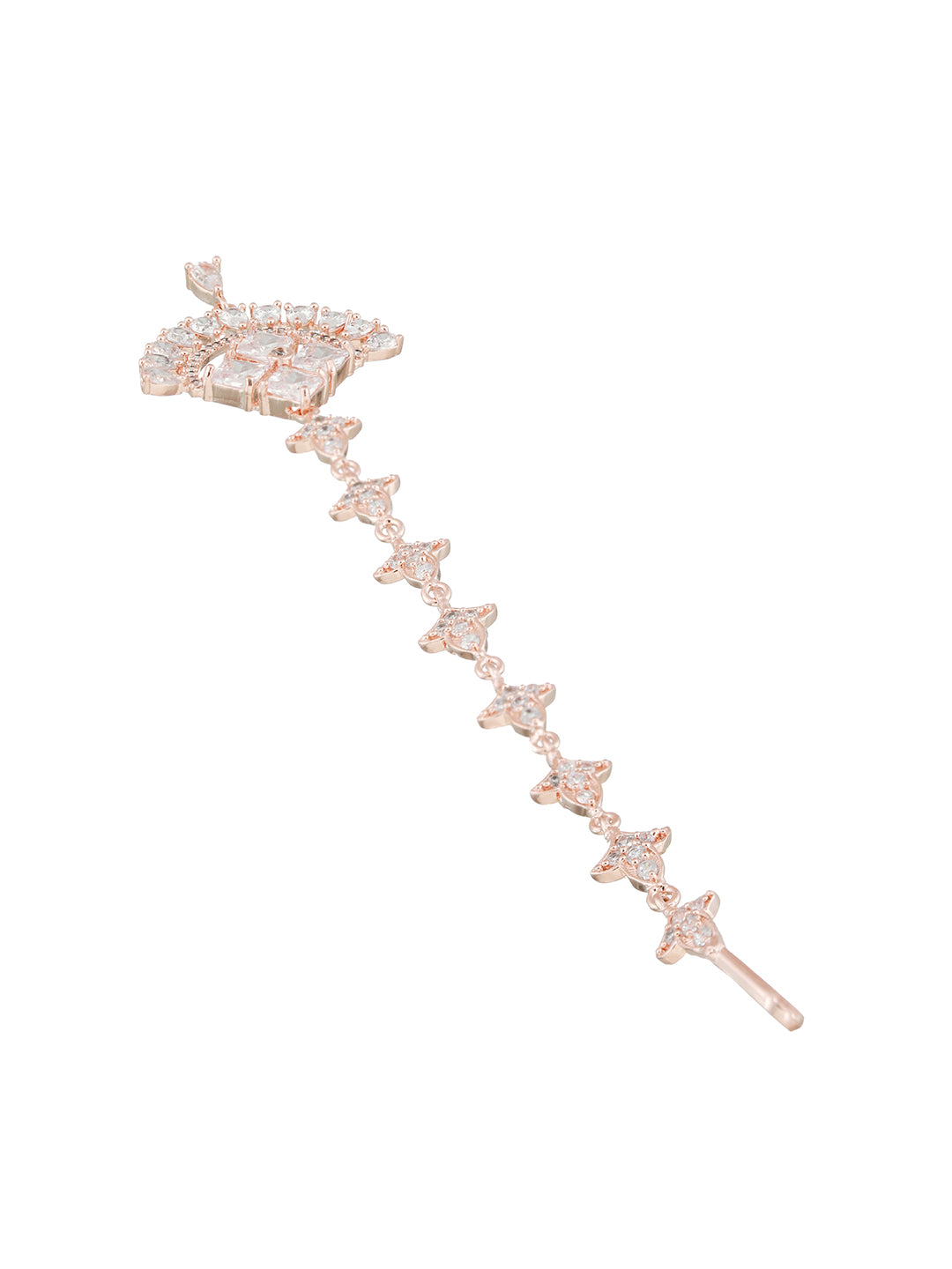 Rose Gold-Plated White D-Studded Handcrafted Maang Tikka - Jazzandsizzle