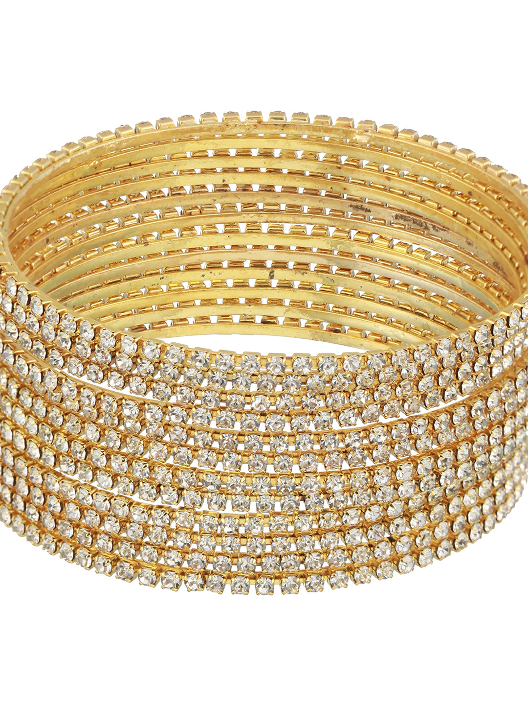 Set Of 12 Gold-Plated CZ-Studded Bangles - Jazzandsizzle