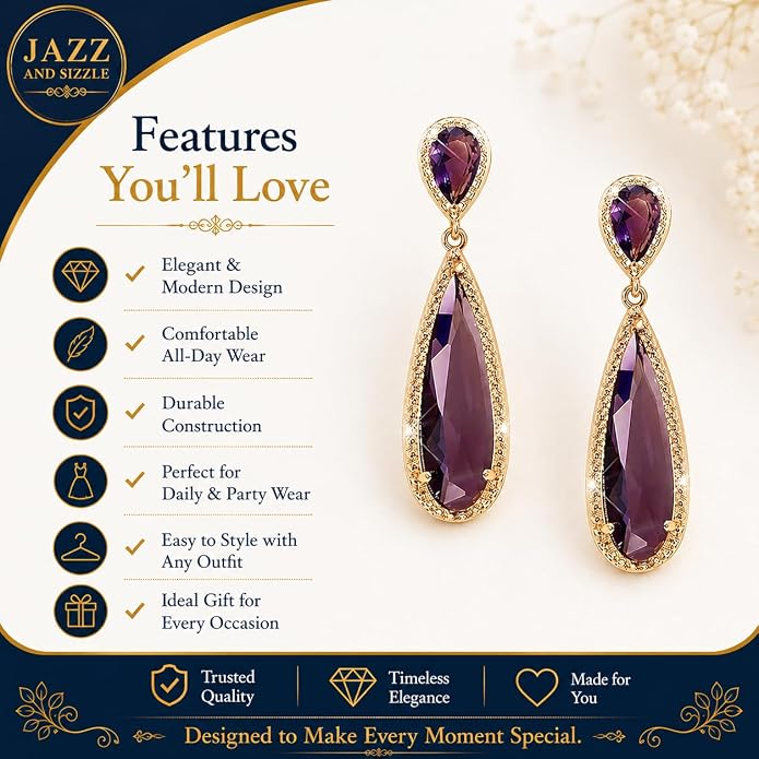 Crystal Studded Gold Plated Dangle Earrings Fashion Wear Stylish Jewellery Gift for Girls & Women