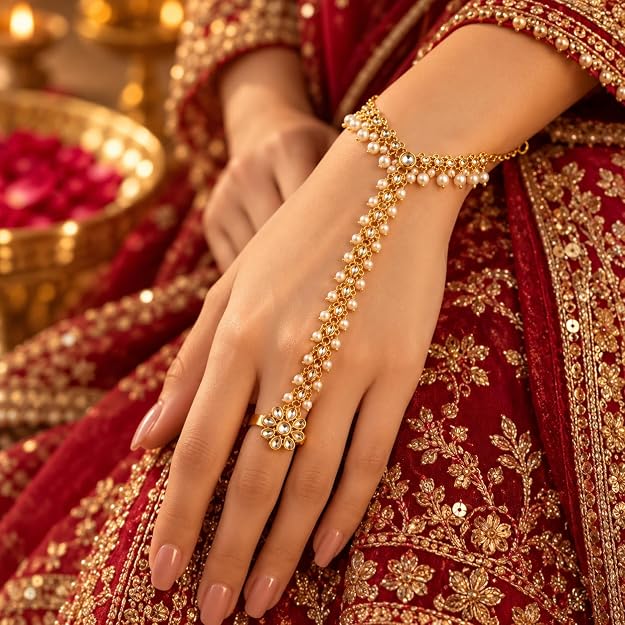Gold Plated Kundan Studded Hanthphool/Hand jewellery