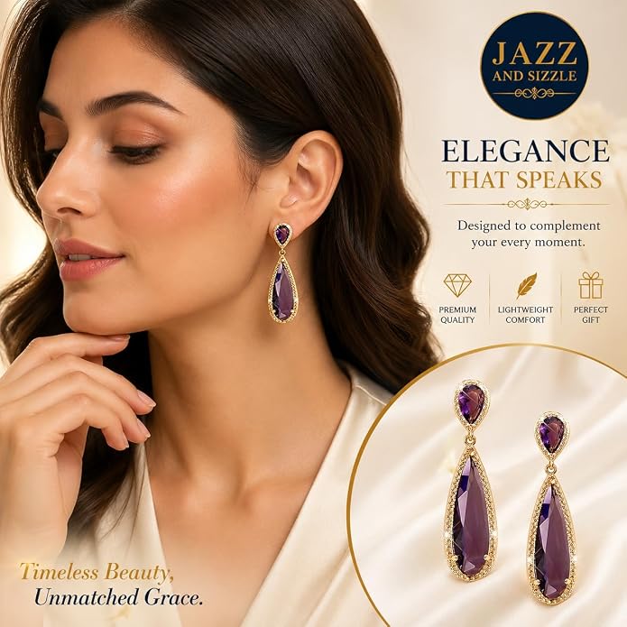 Crystal Studded Gold Plated Dangle Earrings Fashion Wear Stylish Jewellery Gift for Girls & Women