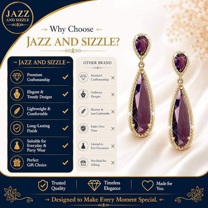 Crystal Studded Gold Plated Dangle Earrings Fashion Wear Stylish Jewellery Gift for Girls & Women