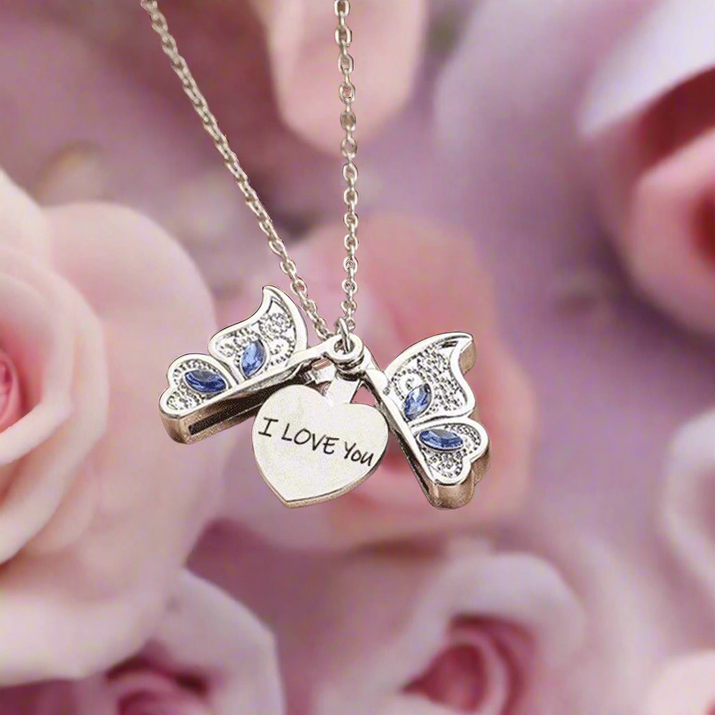 Jazz And Sizzle Silver Plated Butterfly & I Love You Pendant Chain Necklace for Valentines Gift