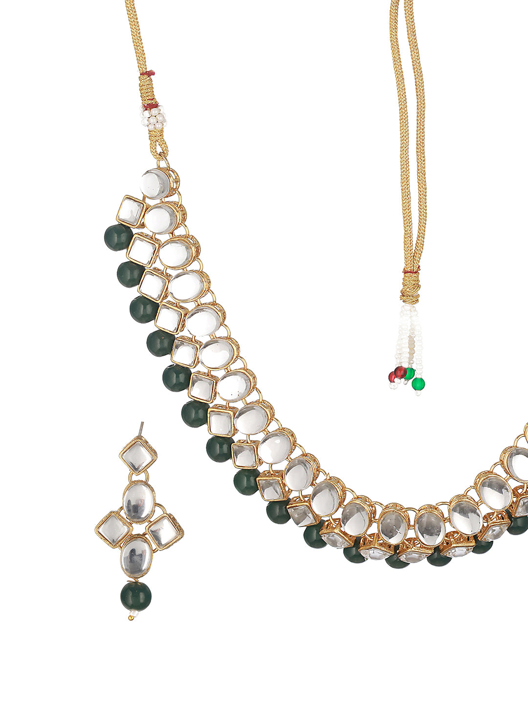 Gold-Plated Kundan-Studded & Beaded Jewellery Set - Jazzandsizzle