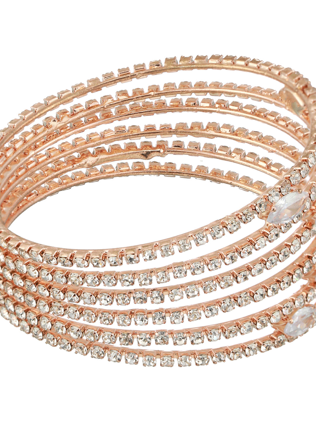 Rose Gold-Plated White Crystal Studded Cuff Bracelet - Jazzandsizzle