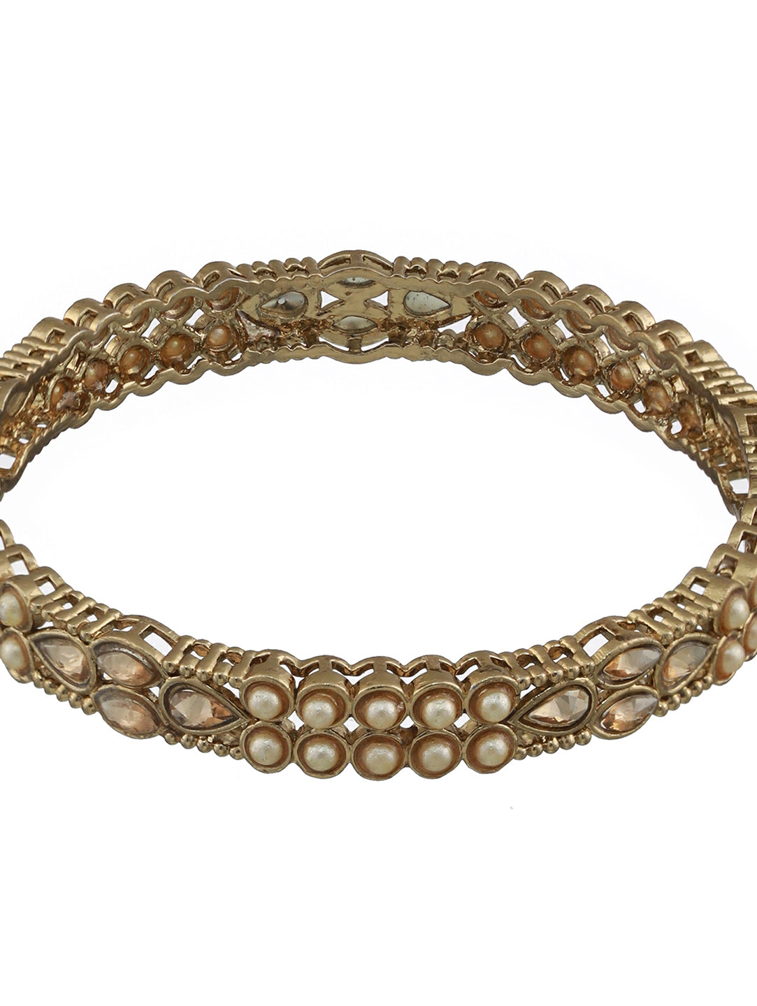 Set Of 4 Gold-Plated Kundan Studded & Pearls Beaded Bangles - Jazzandsizzle