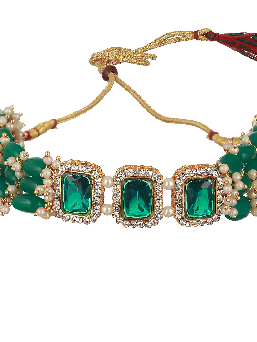 Gold-Plated Stone-Studded & Pearl Beaded Jewellery Set - Jazzandsizzle