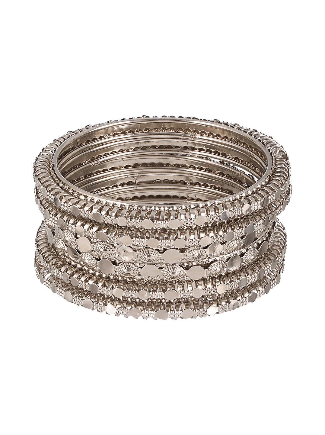 Jazz And Sizzle Set of 6 Oxidised Silver-Plated Textured Bangles Set - Jazzandsizzle