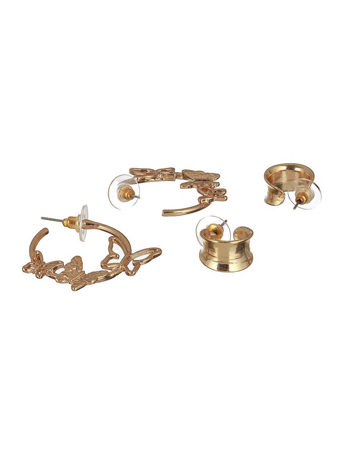 Set of 2 Gold-Toned Butterfly Shaped Half Hoop Earrings - Jazzandsizzle