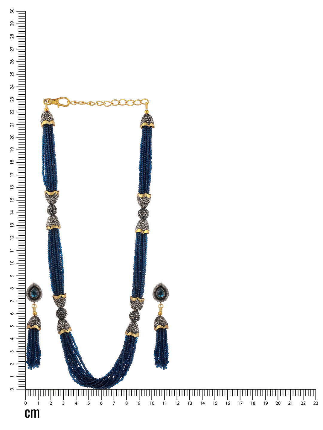 Gold-Plated Stone Studded & Beaded Necklace and Earrings