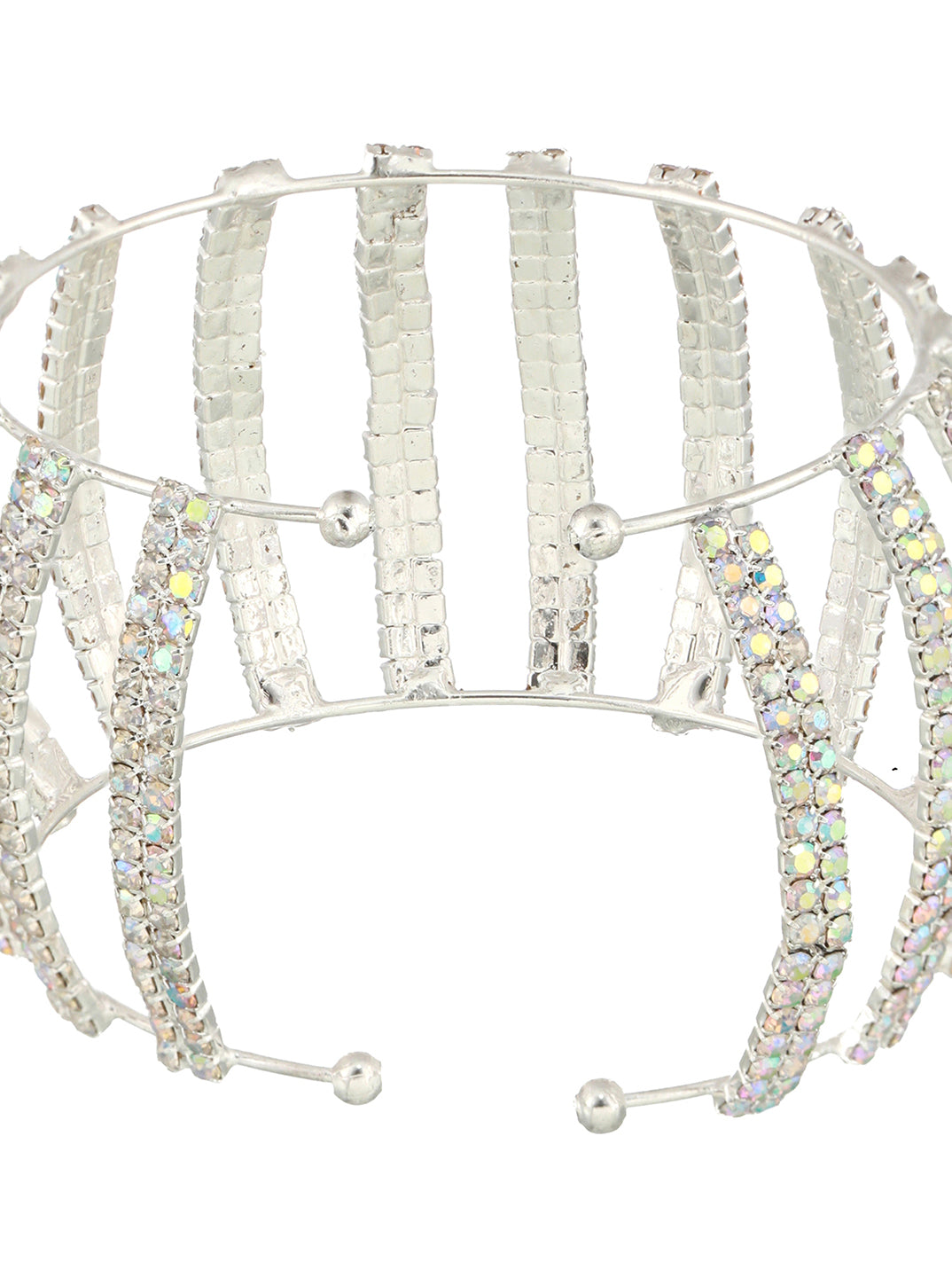 Silver-Plated Crystal-Studded Cuff Bracelet - Jazzandsizzle