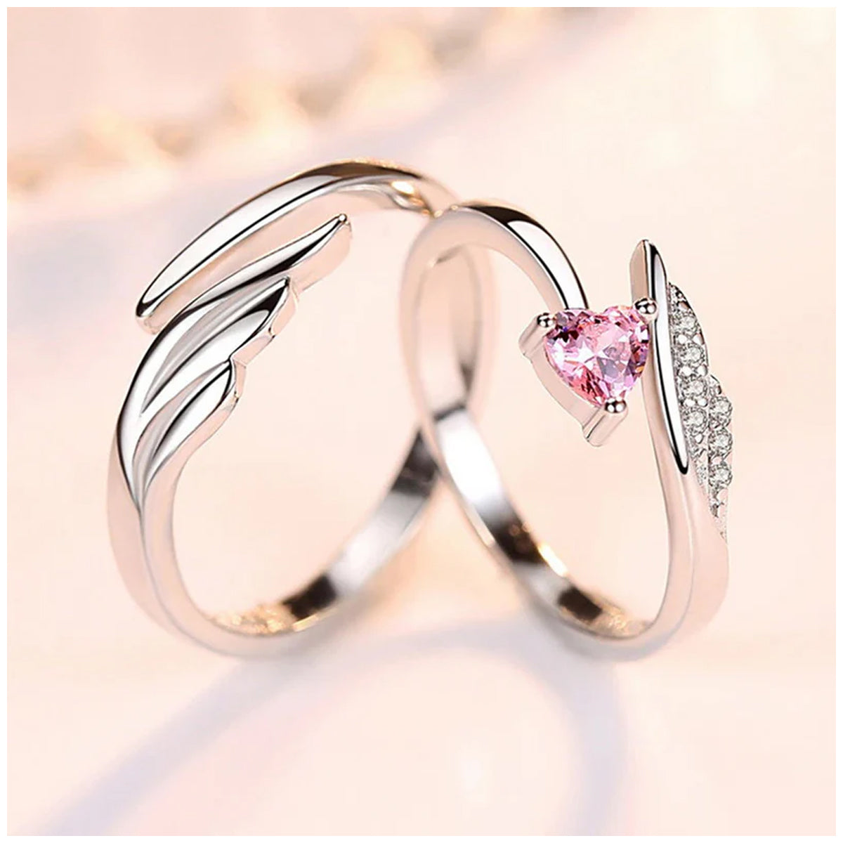 Jazz And Sizzle Silver Plated AD Studded Adjustable Couple Ring COMBO