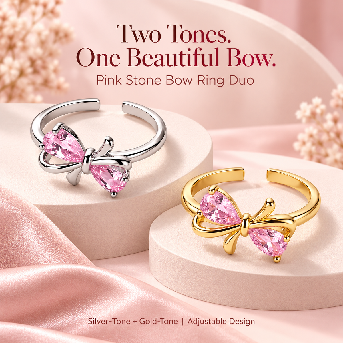 Pink Stone Bow Adjustable Rings – Set of 2RNG-JS26-80120