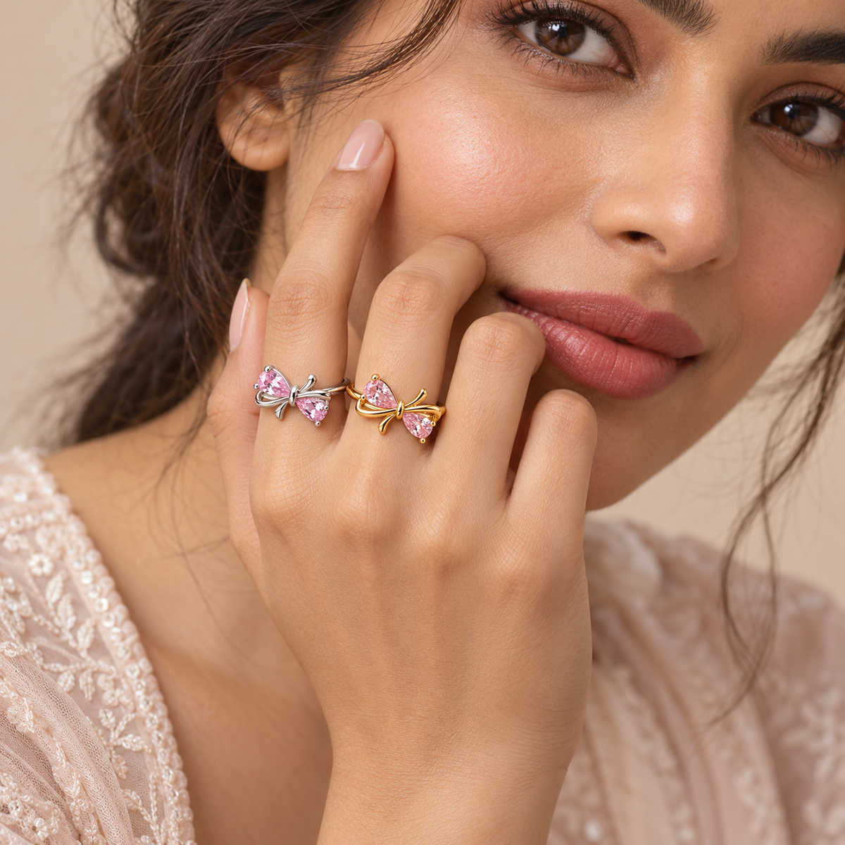 Pink Stone Bow Adjustable Rings – Set of 2RNG-JS26-80120