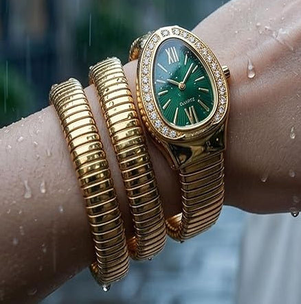 Gold Serpenti Coil Watch Bracelet for Women | Adjustable Wrap Around Bracelet Watch