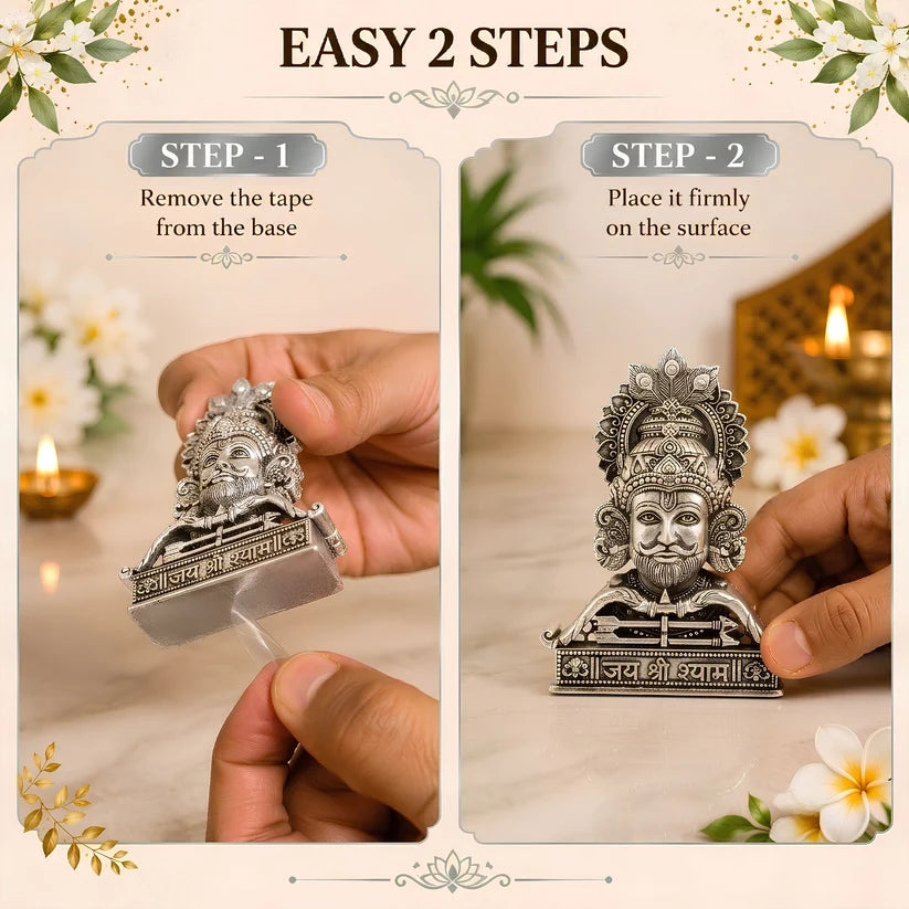 Silver Plated Jai Shree Shyam Idol for Home, Car & Workplace