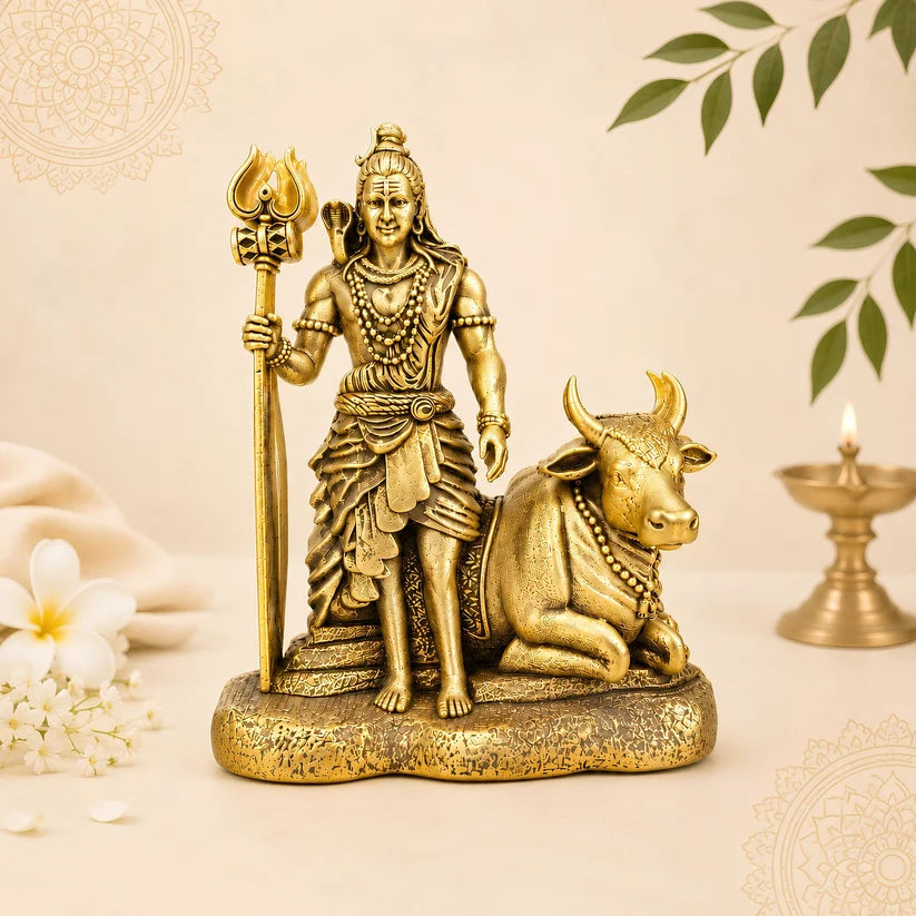 Gold Plated Mahadev with Nandi Idol for Home, Car & Office