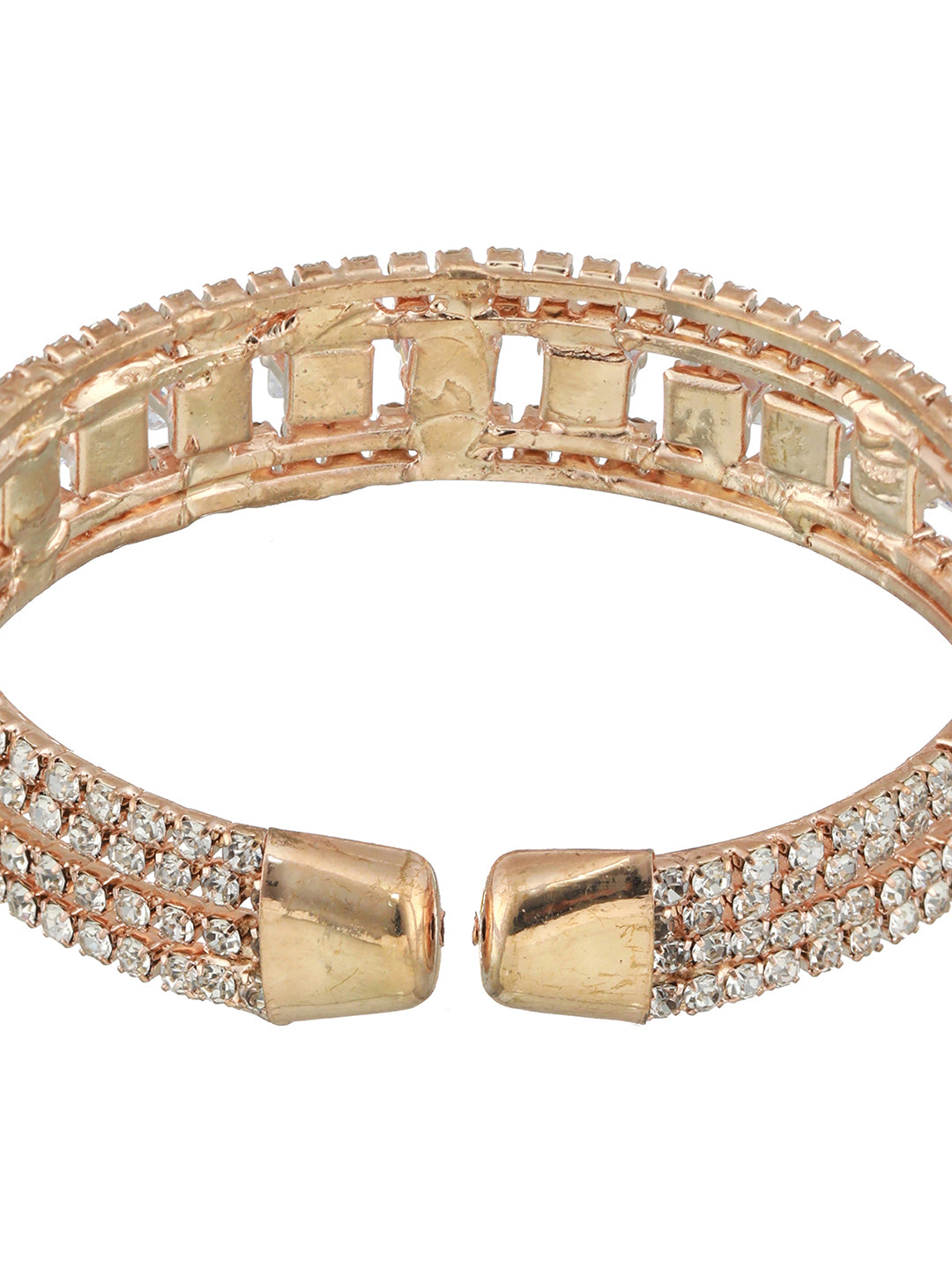 Rose Gold-Plated White Crystal Studded Cuff Bracelet - Jazzandsizzle