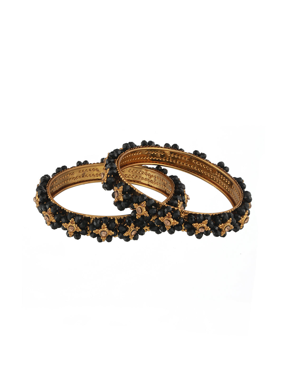 Jazz And Sizzle Set Of 2 Gold-Plated Beaded Bangles - Jazzandsizzle