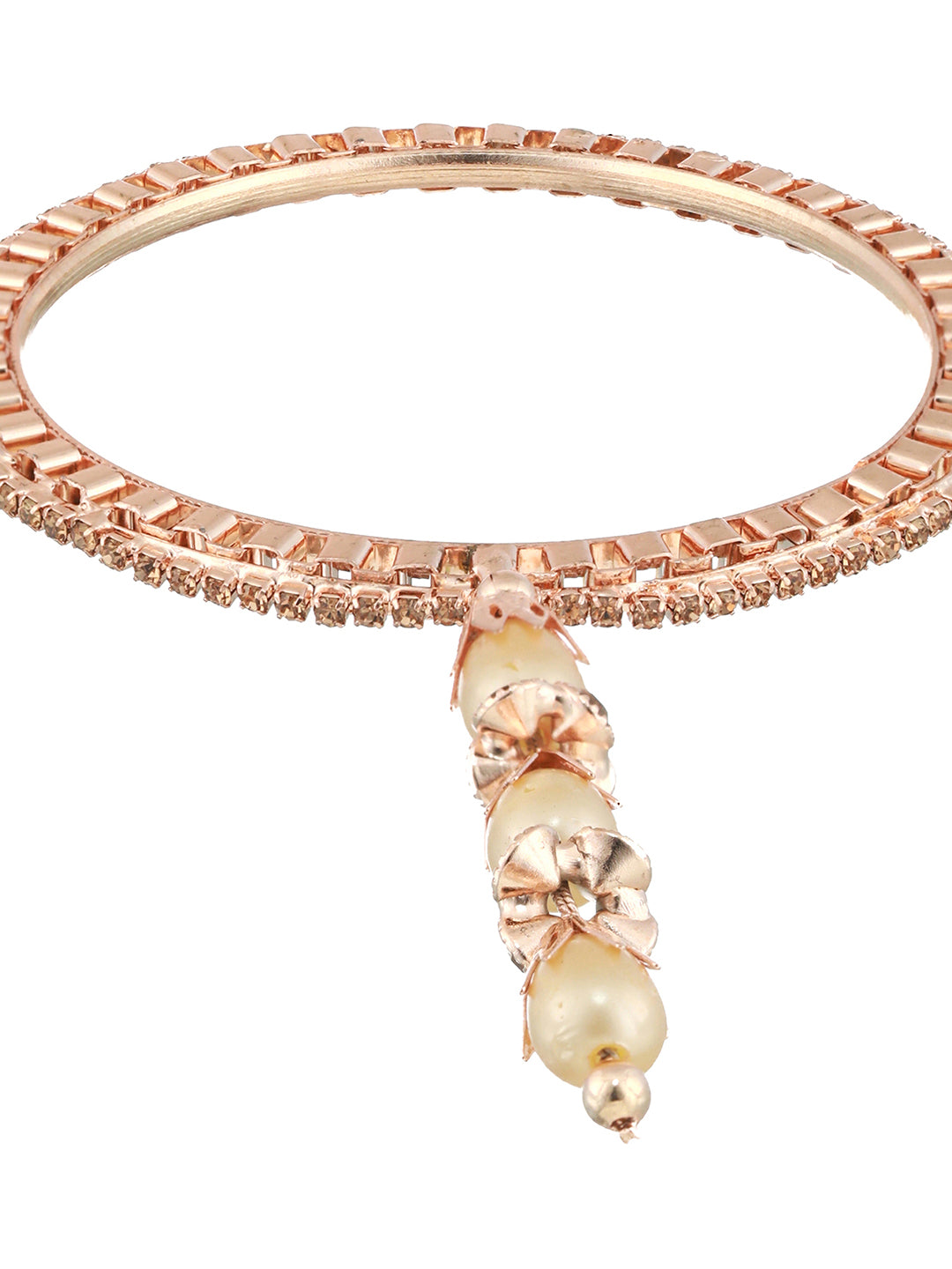 Set Of 4 Rose Gold-Plated Crystal Studded & Beaded Bangles - Jazzandsizzle