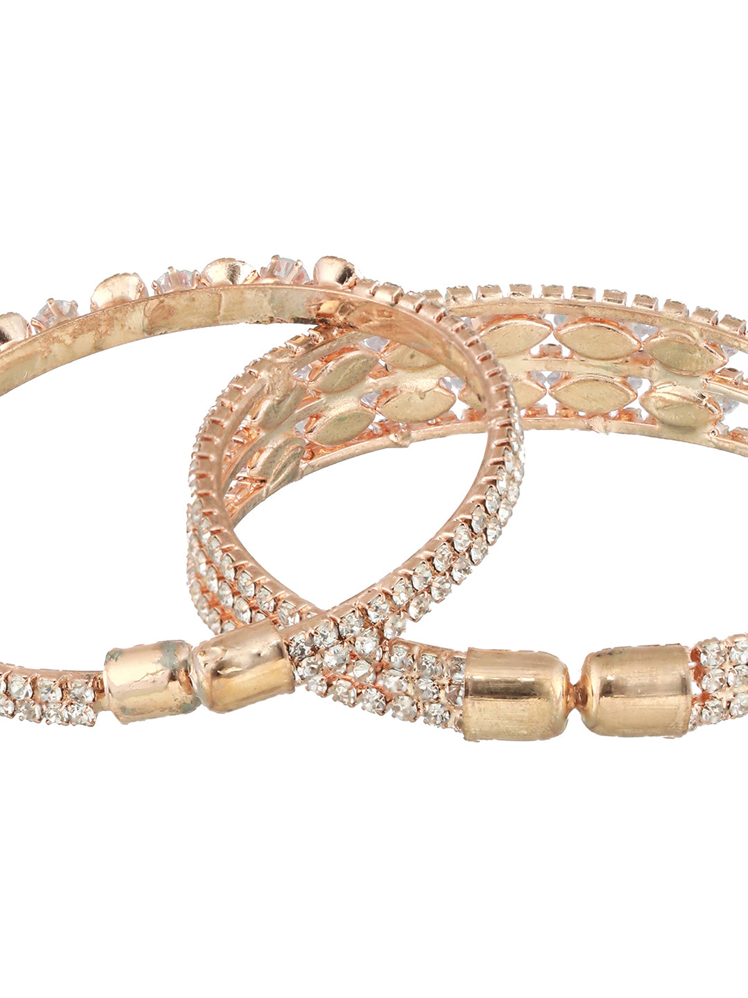 Jazz And Sizzle Set Of 2 Rose Gold-Plated White Crystal Studded Cuff Bracelet - Jazzandsizzle