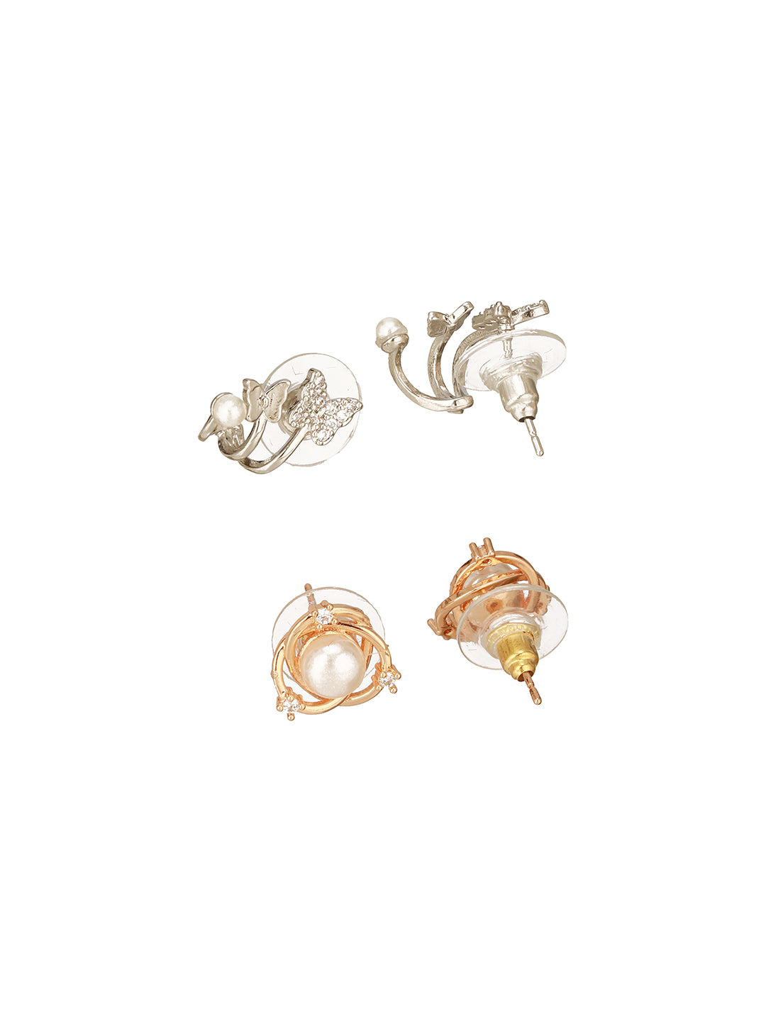 Set of 2 Silver & Rose Gold-Plated Contemporary Studs Earrings