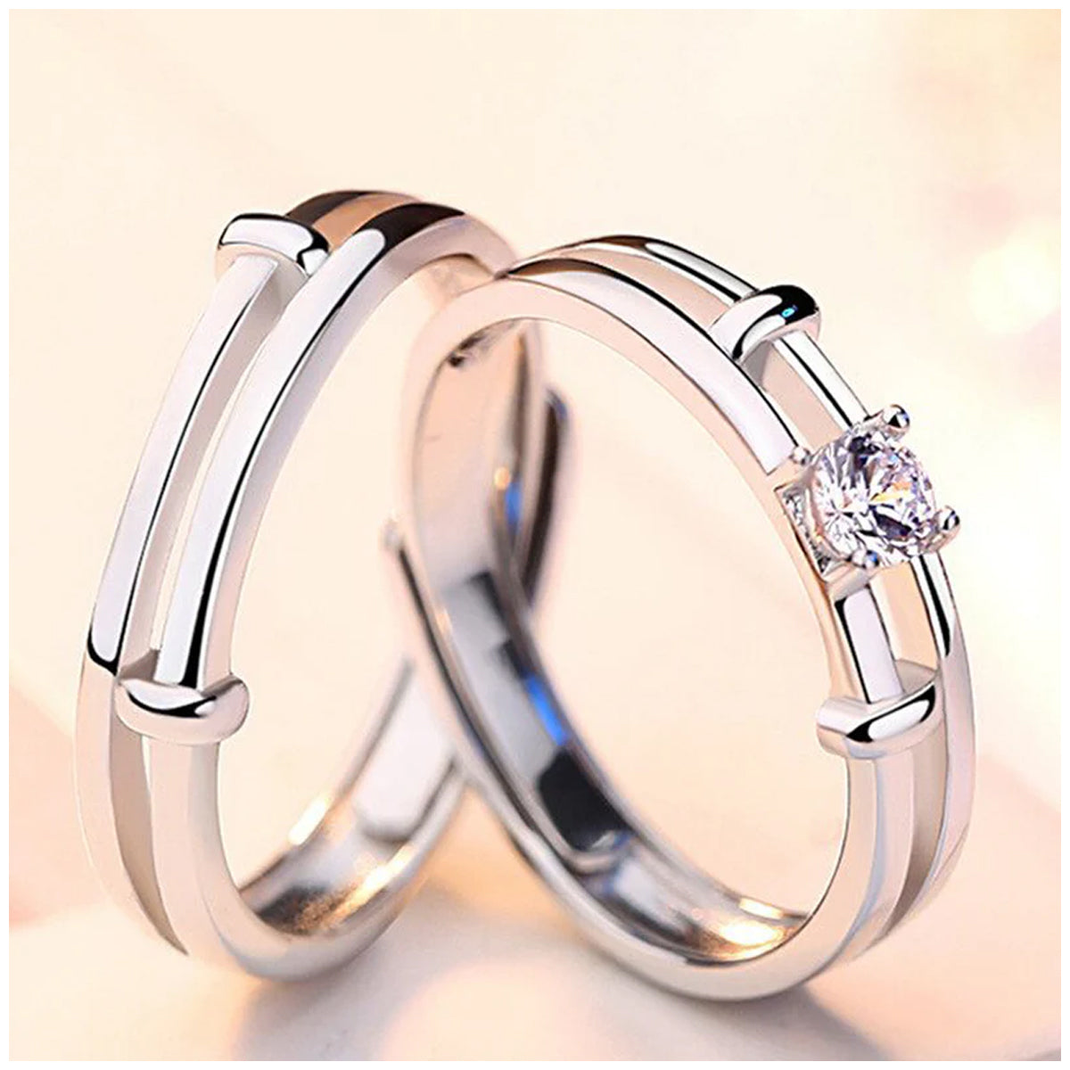 Jazz And Sizzle Silver Plated AD Studded Adjustable Couple Ring COMBO