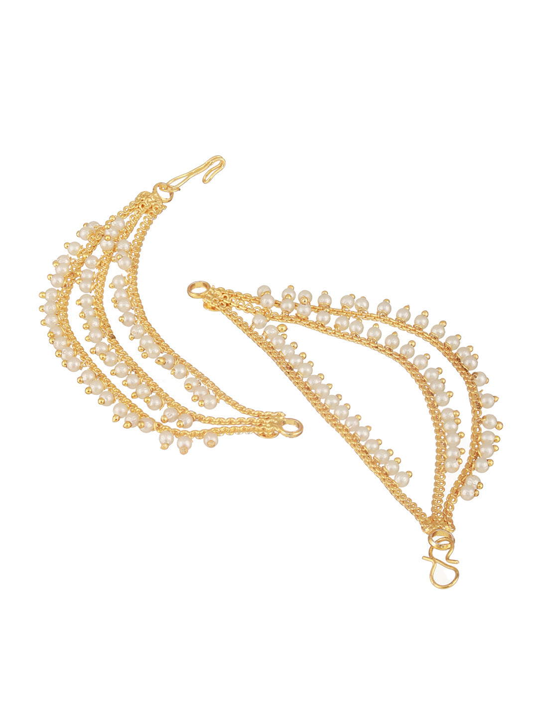 Jazz And Sizzle Gold-Plated Pearls Beaded Classic Layered Ear Chain/kaanchain