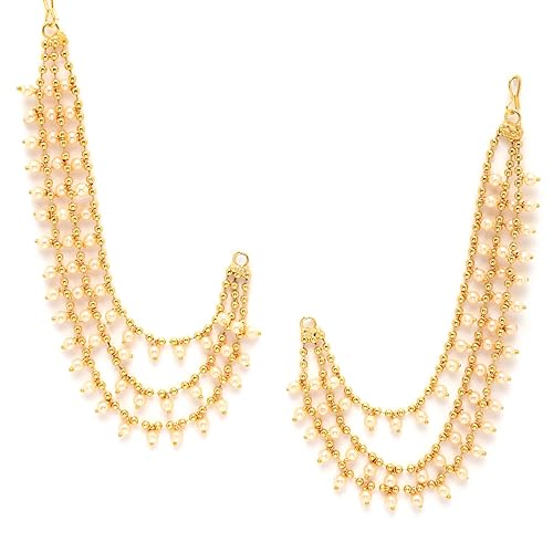 Jazz And Sizzle Gold-Plated Pearls Beaded Textured Layered Ear Chain/kaanchain