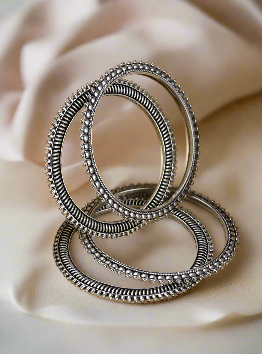 Set Of 4 Oxidised Silver-Plated Bangles