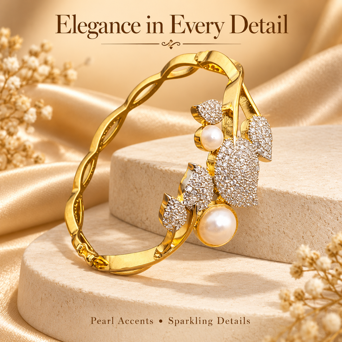 American Diamond Studded Floral Leaf Design with Pearl Accents | Party & Festive Jewellery - WJ-JS26-BR0061